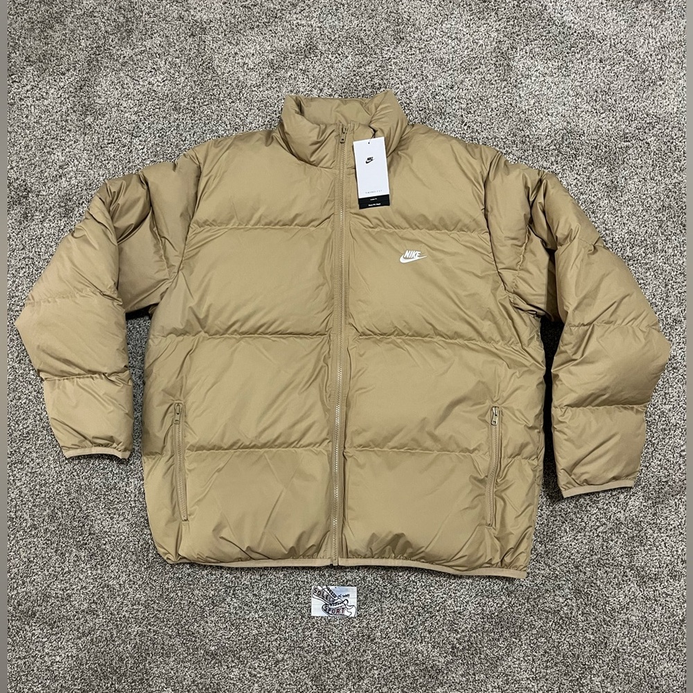 New Nike Therma Fit Sportswear Club Puffer Jacket Coat Down Fill Beige Mens Size